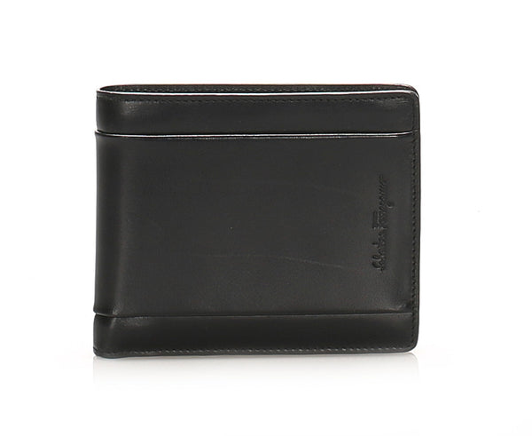 サルヴァトーレフェラガモ ブラック 黒 レザー 二つ折り財布 メンズ Salvatore Ferragamo 中古