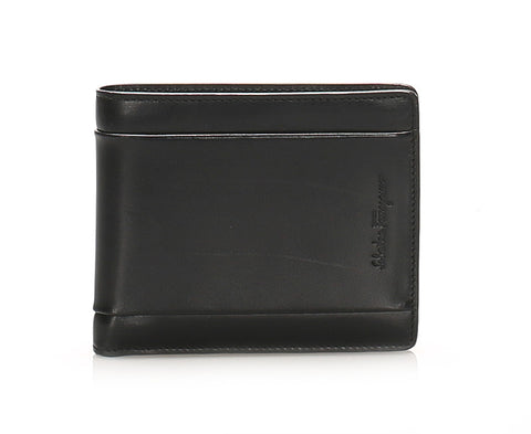 サルヴァトーレフェラガモ ブラック 黒 レザー 二つ折り財布 メンズ Salvatore Ferragamo 中古