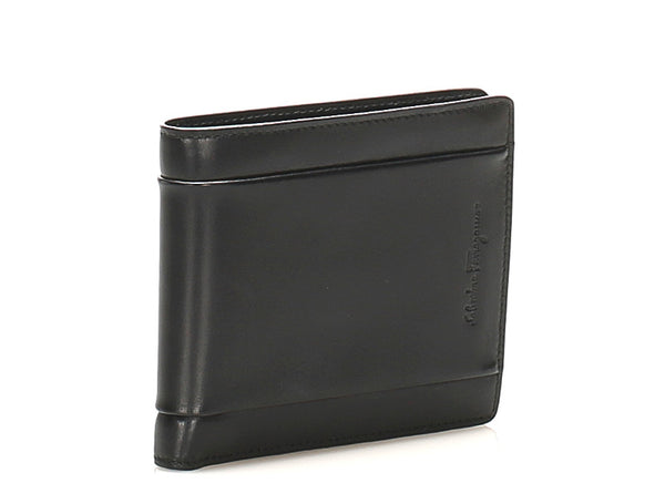 サルヴァトーレフェラガモ ブラック 黒 レザー 二つ折り財布 メンズ Salvatore Ferragamo 中古