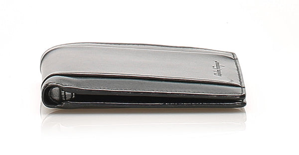 サルヴァトーレフェラガモ ブラック 黒 レザー 二つ折り財布 メンズ Salvatore Ferragamo 中古