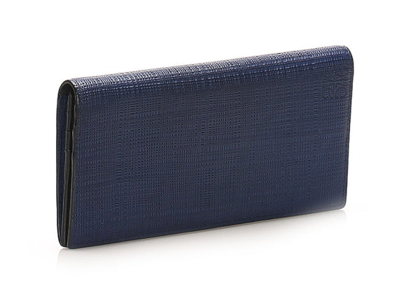 ロエベ ブルー ブラック レザー 長財布 メンズ LOEWE 中古