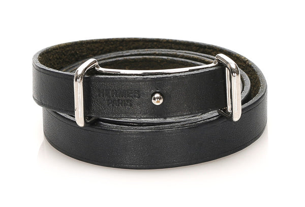 エルメス ブラック シルバー レザー メッキ ブレスレット ユニセックス HERMES 中古