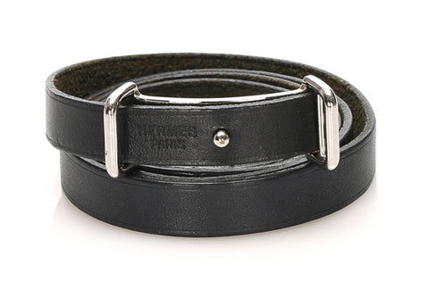 エルメス ブラック シルバー レザー メッキ ブレスレット ユニセックス HERMES 中古