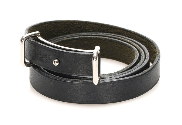 エルメス ブラック シルバー レザー メッキ ブレスレット ユニセックス HERMES 中古