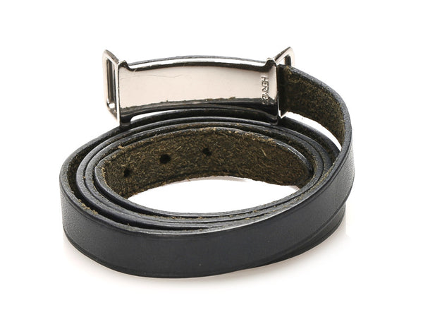 エルメス ブラック シルバー レザー メッキ ブレスレット ユニセックス HERMES 中古