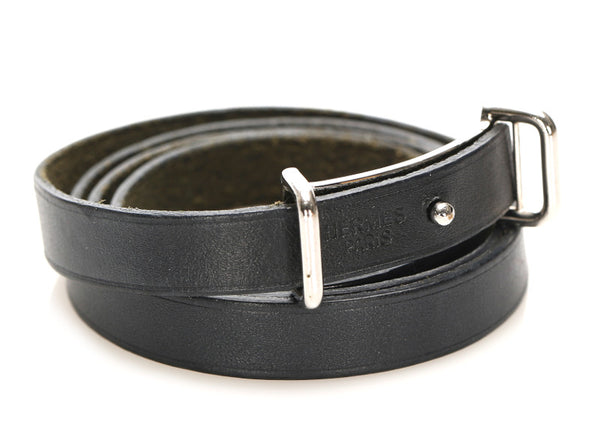 エルメス ブラック シルバー レザー メッキ ブレスレット ユニセックス HERMES 中古