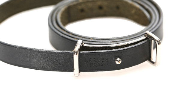 エルメス ブラック シルバー レザー メッキ ブレスレット ユニセックス HERMES 中古
