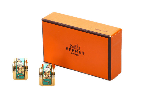エルメス エマイユ ゴールド グリーン マルチ メッキ イヤリング レディース HERMES 中古
