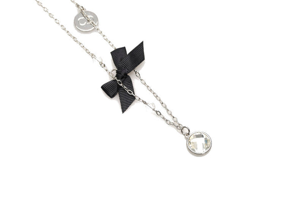 ディオール リボン フェイクパール ストーン シルバー  ホワイト メタル ネックレス レディース Dior 中古