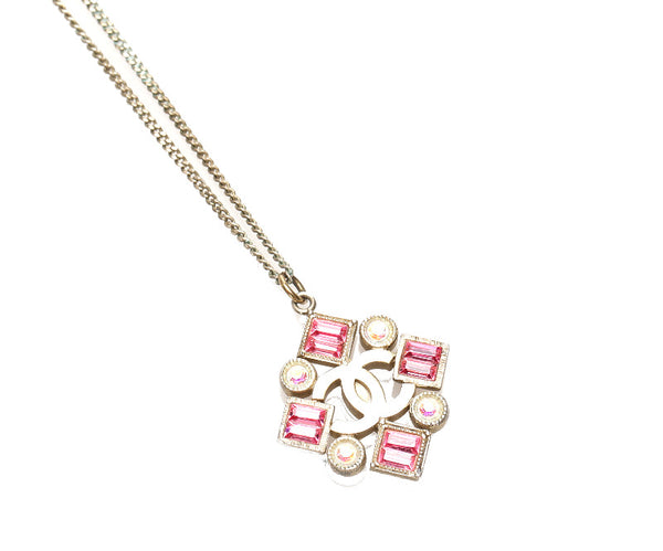 シャネル ココマーク ゴールド ピンク メッキ ラインストーン ネックレス レディース CHANEL 中古