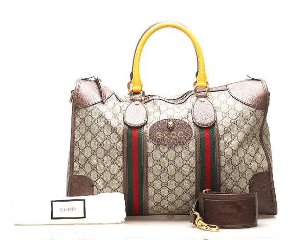 グッチ GGスプリーム タイガー 480500 ブラウン イエロー PVC レザー ハンドバッグ レディース GUCCI 中古