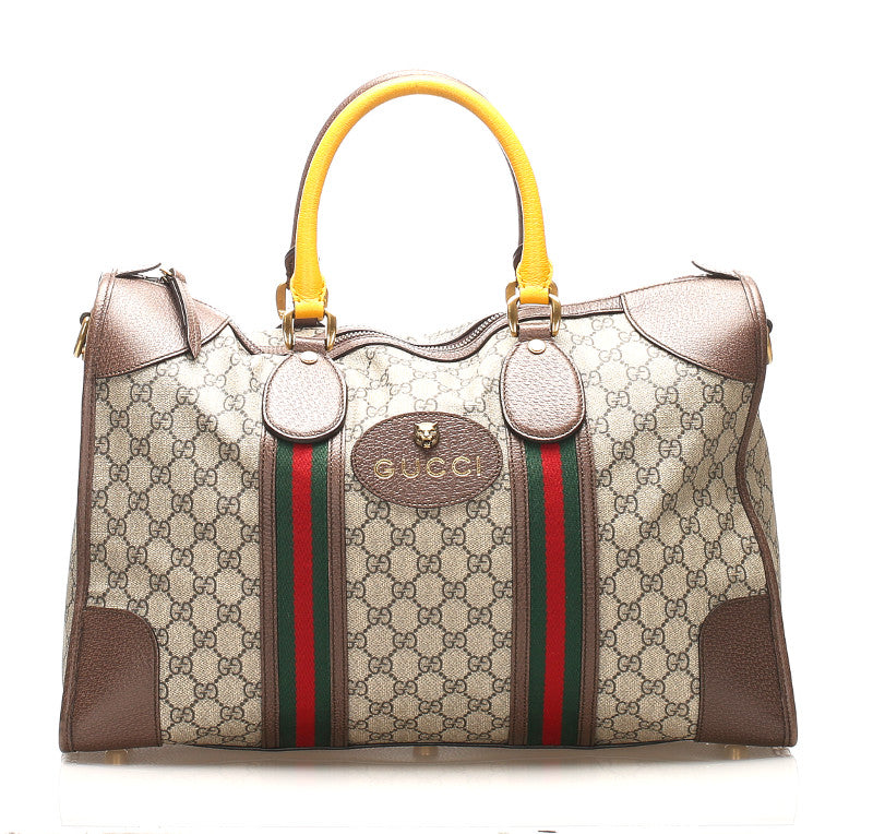 グッチ GGスプリーム タイガー 480500 ブラウン イエロー PVC レザー ハンドバッグ レディース GUCCI 中古