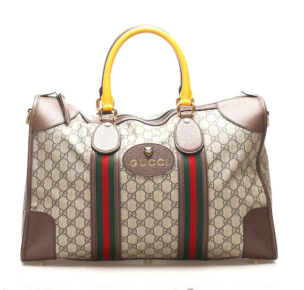 グッチ GGスプリーム タイガー 480500 ブラウン イエロー PVC レザー ハンドバッグ レディース GUCCI 中古