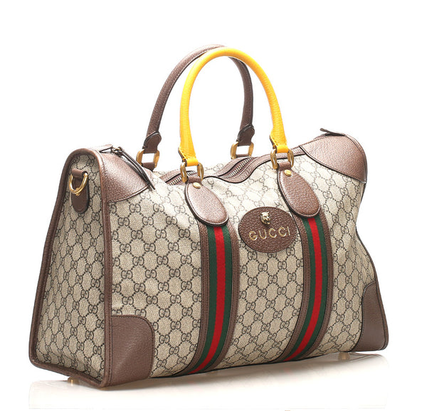 グッチ GGスプリーム タイガー 480500 ブラウン イエロー PVC レザー ハンドバッグ レディース GUCCI 中古