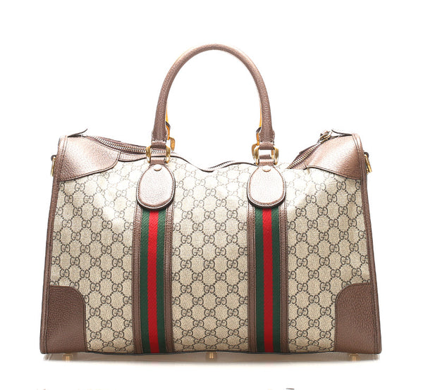 グッチ GGスプリーム タイガー 480500 ブラウン イエロー PVC レザー ハンドバッグ レディース GUCCI 中古