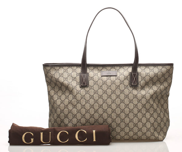 グッチ GGスプリーム 211137 ブラウン 茶 PVC レザー トートバッグ ユニセックス GUCCI 中古