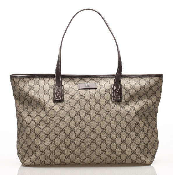 グッチ GGスプリーム 211137 ブラウン 茶 PVC レザー トートバッグ ユニセックス GUCCI 中古