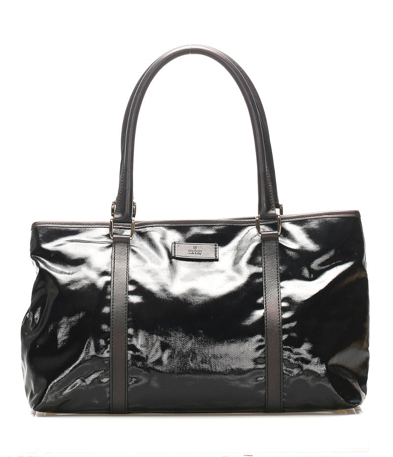 グッチ 257302 ブラック パテントレザー レザー トートバッグ レディース GUCCI 中古