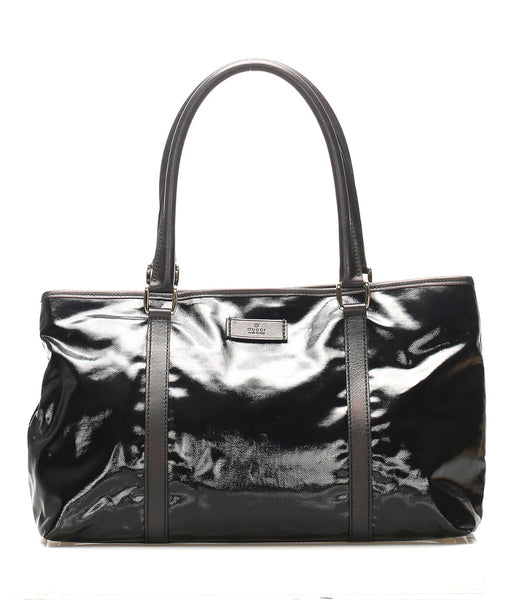 グッチ 257302 ブラック パテントレザー レザー トートバッグ レディース GUCCI 中古