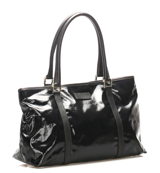 グッチ 257302 ブラック パテントレザー レザー トートバッグ レディース GUCCI 中古