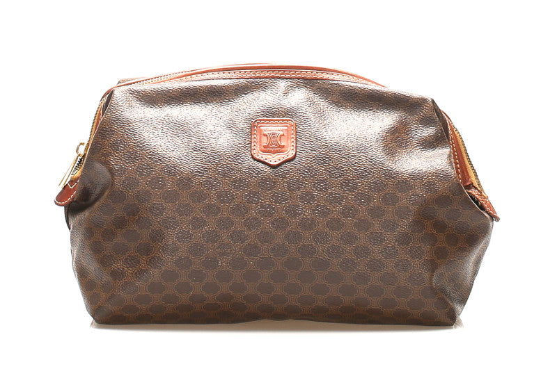 セリーヌ マカダム ブラウン 茶 PVC レザー クラッチバッグ レディース CELINE 中古
