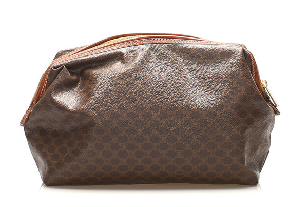 セリーヌ マカダム ブラウン 茶 PVC レザー クラッチバッグ レディース CELINE 中古