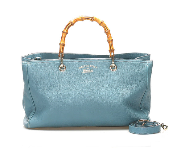 グッチ バンブー 323660 ライトブルー レザー ハンドバッグ ショルダーバッグ 2WAY レディース GUCCI 中古