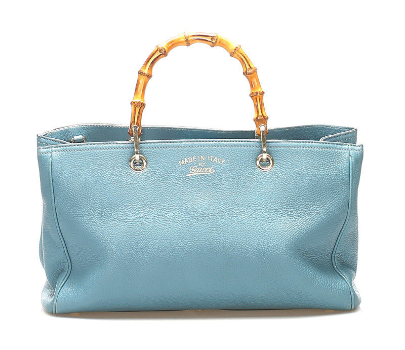 グッチ バンブー 323660 ライトブルー レザー ハンドバッグ ショルダーバッグ 2WAY レディース GUCCI 中古
