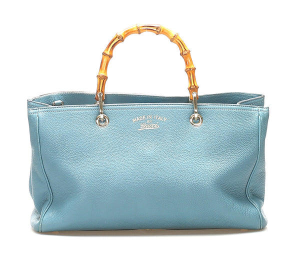 グッチ バンブー 323660 ライトブルー レザー ハンドバッグ ショルダーバッグ 2WAY レディース GUCCI 中古