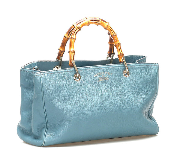 グッチ バンブー 323660 ライトブルー レザー ハンドバッグ ショルダーバッグ 2WAY レディース GUCCI 中古