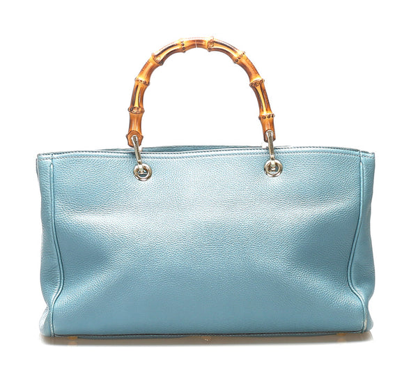 グッチ バンブー 323660 ライトブルー レザー ハンドバッグ ショルダーバッグ 2WAY レディース GUCCI 中古