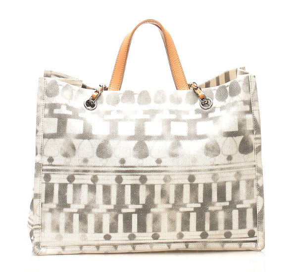 シャネル グレー アイボリー キャンバス レザー ハンドバッグ ショルダーバッグ 2WAY レディース CHANEL 中古