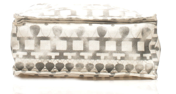 シャネル グレー アイボリー キャンバス レザー ハンドバッグ ショルダーバッグ 2WAY レディース CHANEL 中古