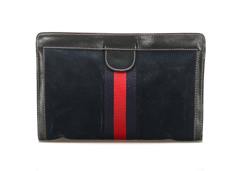 グッチ シェリー ブラック レッド ネイビー スウェード クラッチバッグ レディース GUCCI 中古