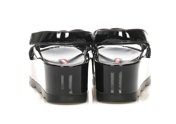 プラダ スポーツ ブラック 黒 ポリエステル エナメル サンダル レディース PRADA 中古