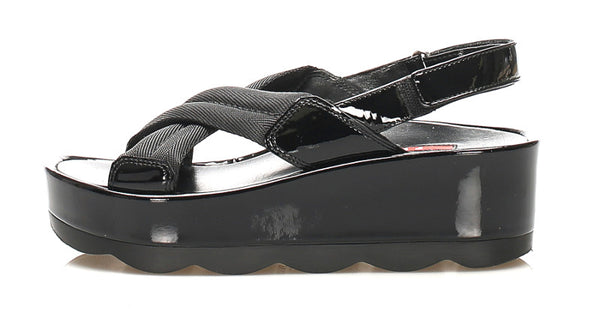 プラダ スポーツ ブラック 黒 ポリエステル エナメル サンダル レディース PRADA 中古