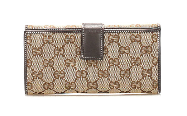 グッチ ラブリー ハート GGキャンバス ベージュ ブラウン キャンバス レザー 長財布 レディース GUCCI 中古