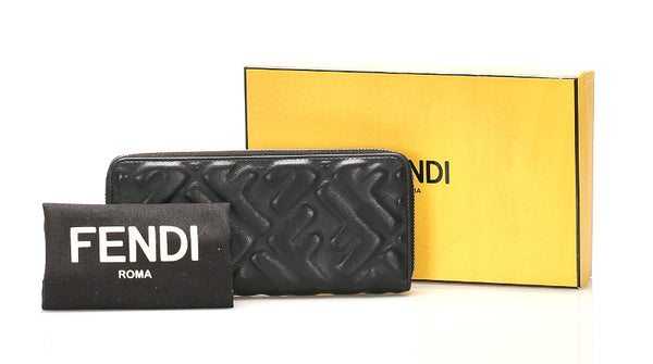 フェンディ 8M0406 ブラック レザー ラウンドファスナー 長財布 レディース FENDI 中古
