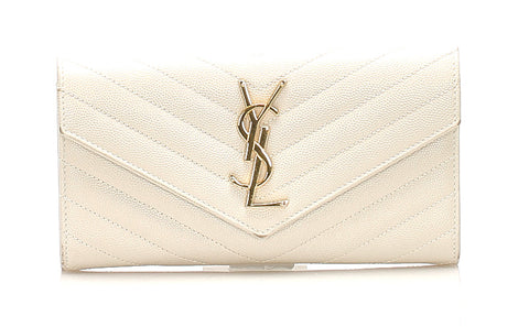 サンローラン ホワイト レザー 長財布 レディース SAINT LAURENT 中古