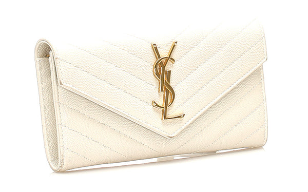 サンローラン ホワイト レザー 長財布 レディース SAINT LAURENT 中古