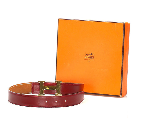 エルメス レッド ゴールド レザー ベルト レディース HERMES 〇X印刻(1994年制)刻印 中古