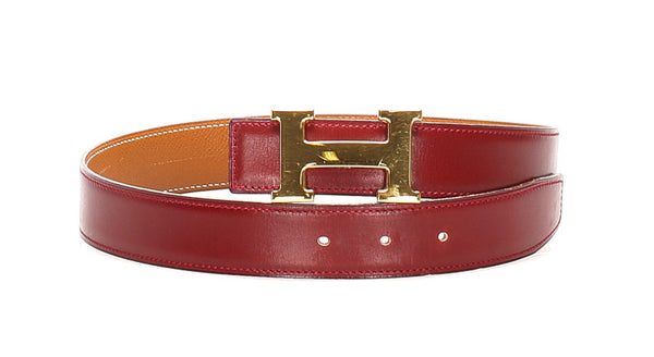 エルメス レッド ゴールド レザー ベルト レディース HERMES 〇X印刻(1994年制)刻印 中古