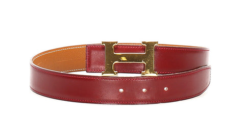 エルメス レッド ゴールド レザー ベルト レディース HERMES 〇X印刻(1994年制)刻印 中古