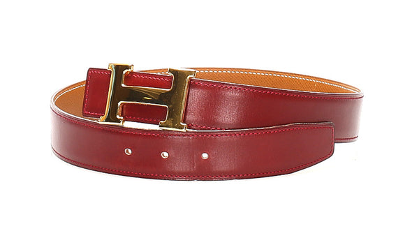 エルメス レッド ゴールド レザー ベルト レディース HERMES 〇X印刻(1994年制)刻印 中古