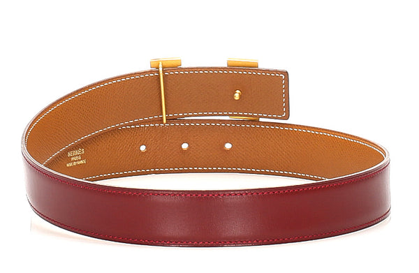 エルメス レッド ゴールド レザー ベルト レディース HERMES 〇X印刻(1994年制)刻印 中古