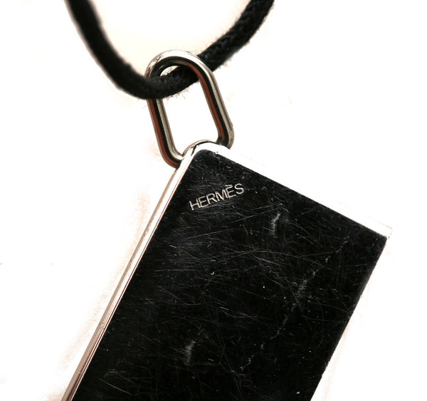 エルメス シルバー ブラック レザー メタル AMOUR アムール ペア ネックレス ユニセックス HERMES 【中古】
