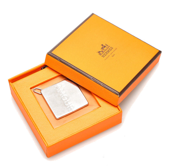エルメス シルバー ブラック レザー メタル AMOUR アムール ペア ネックレス ユニセックス HERMES 【中古】