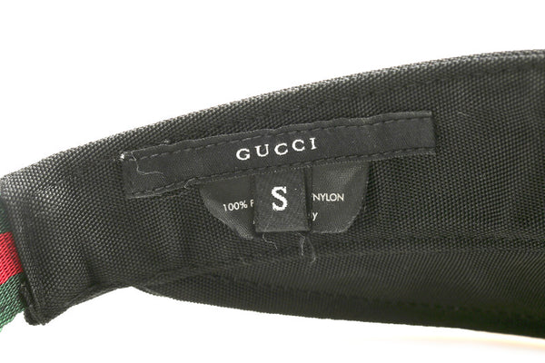 グッチ シェリーライン ブラック 黒 ナイロン サンバイザー レディース GUCCI 中古