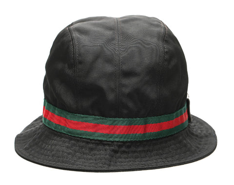 グッチ シェリーライン ブラック 黒 ナイロン ハット レディース GUCCI 中古