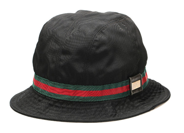 グッチ シェリーライン ブラック 黒 ナイロン ハット レディース GUCCI 中古